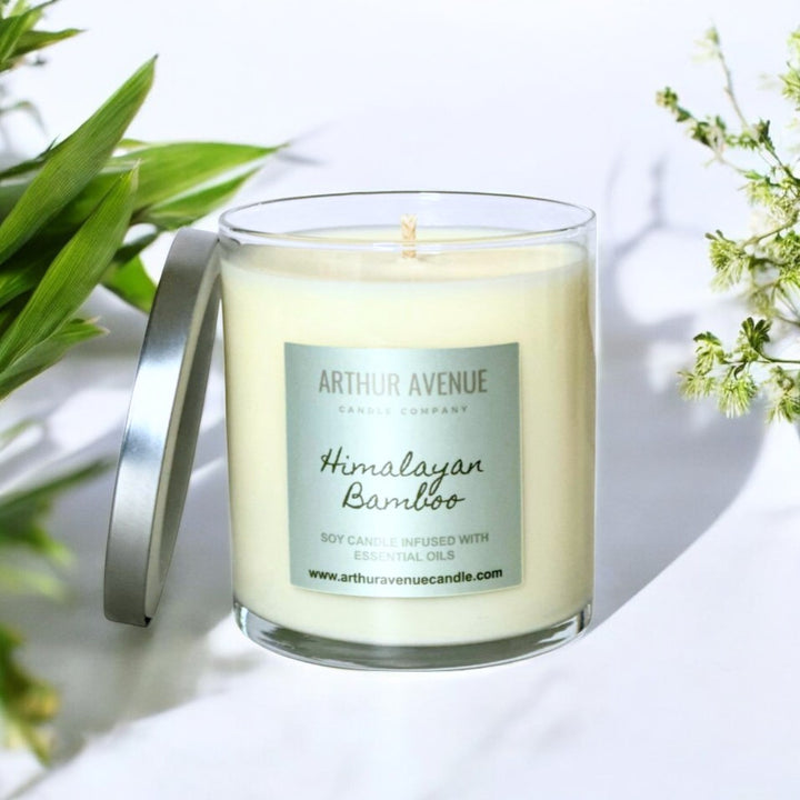 himalayan bamboo soy single wick candle. Free from synthetic additives, dyes, phthalates, and petroleum. Organic cotton wick.
