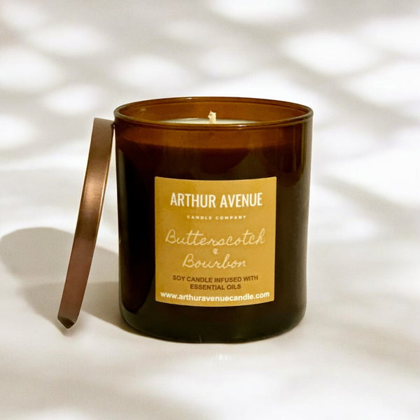 butterscotch candle, butterscotch bourbon candle, single wick candle, soy candle, natural home fragrance