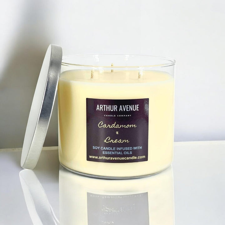 black cardamom candle, cardamom and cream candle, 3-wick candle, soy candle, natural home fragrance