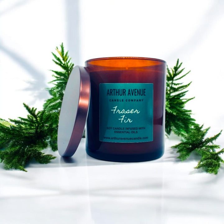 fraser fir soy single wick candle. Free from synthetic additves, dyes, phthalates, and petroleum. Organic cotton wick.