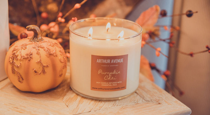 pumpkin chai candles, pumpkin chai candle, 3-wick candles, soy candles, natural home fragrance