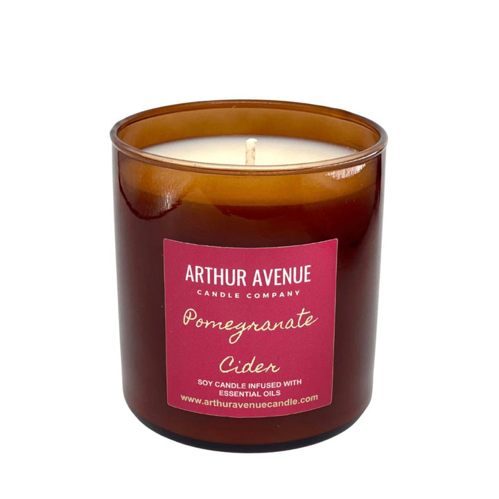 pomegranate cider soy single wick candle. Free from synthetic additives, dyes, phthalates, and petroleum. Organic cotton wicks.