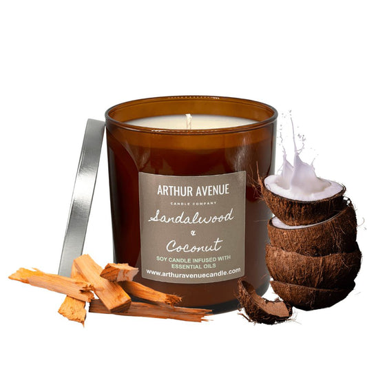 sandalwood cocnut soy single wick candle. Free from synthetic additives, dyes, phthalates, and petroleum. Organic cotton wicks.